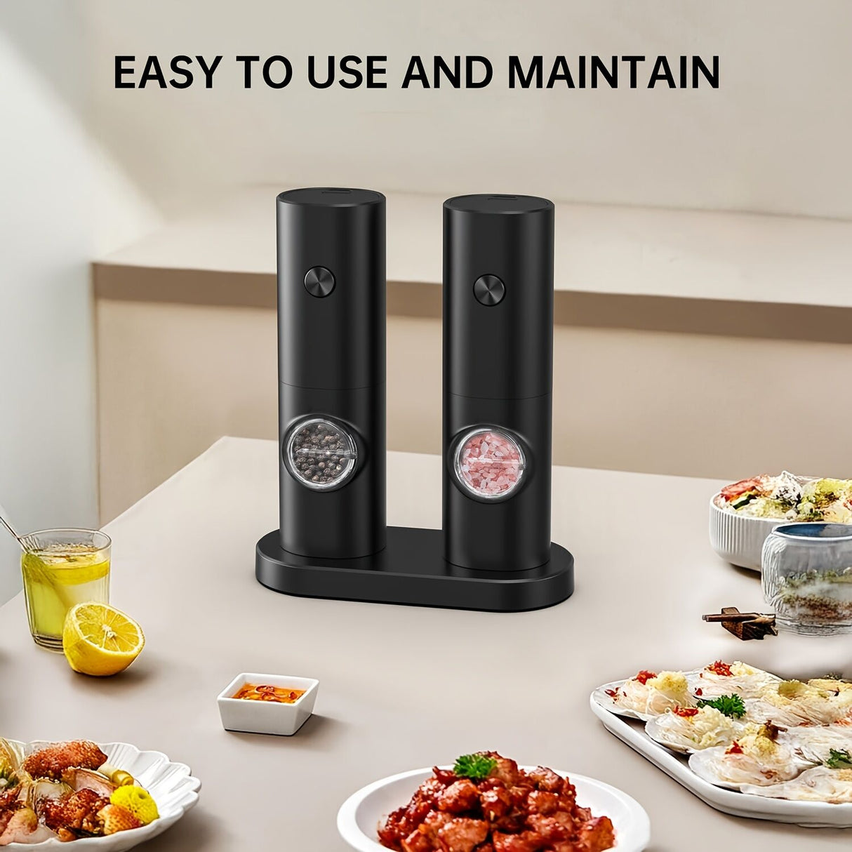 Electric Salt & Pepper Grinder Set – Adjustable Coarseness, LED Light & One-Touch Control (Black)