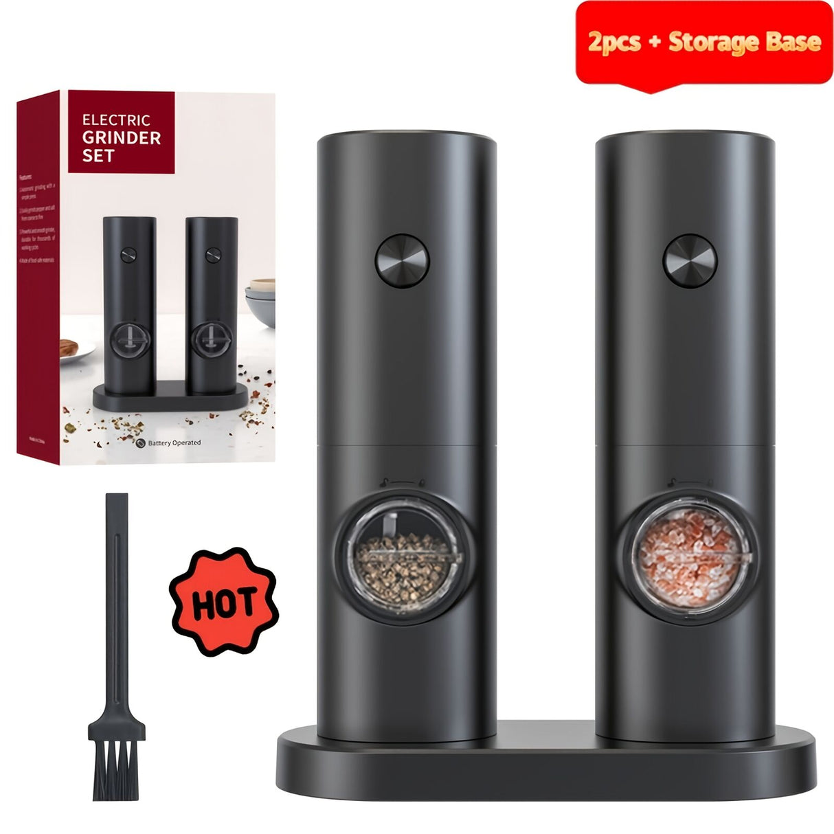 Electric Salt & Pepper Grinder Set – Adjustable Coarseness, LED Light & One-Touch Control (Black)