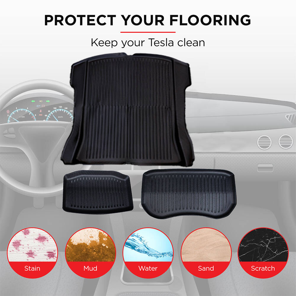2023 Tesla Model 3 TPE Boot Trunk Liner Mat Set - 3PCs Front Rear Toolbox