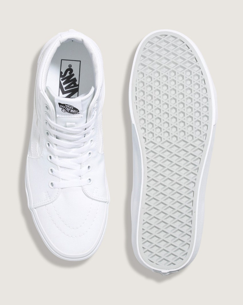 Vans SK8-Hi High Top Shoes Sneakers Suede Canvas Upper in True White