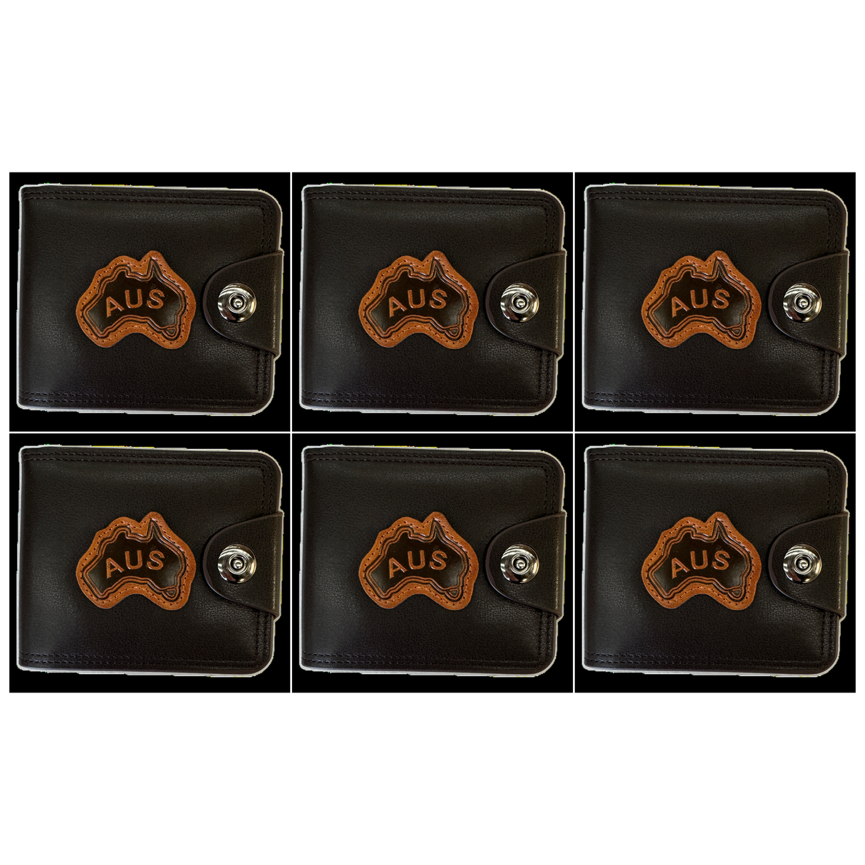 6x Australia Souvenir Wallet Bulk Pack - Brown w/ AUS Emblem (Premium Faux Leather)