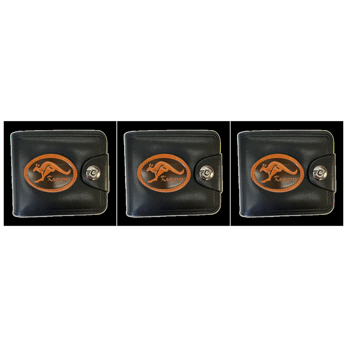3x Australia Souvenir Kangaroo Wallet Pack - Black (Premium Faux Leather)