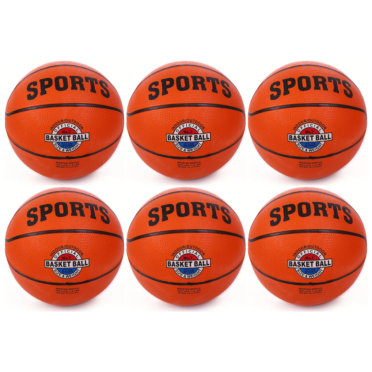 6x Classic Rubber Training Basketball Bulk Pack - Black/Orange (Size 7)