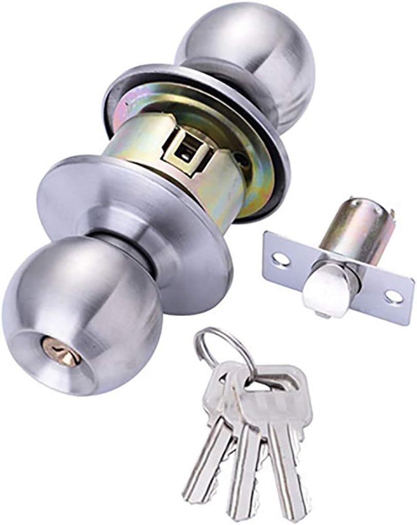 Entrance Door Handles Set Passage Entry Door Lock Knobs Privacy Locks + 3 Keys - Silver