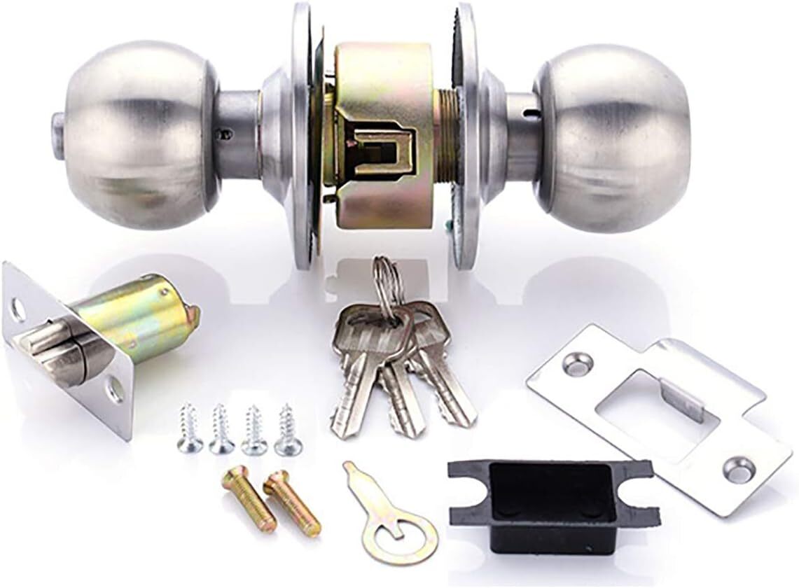 Entrance Door Handles Set Passage Entry Door Lock Knobs Privacy Locks + 3 Keys - Silver