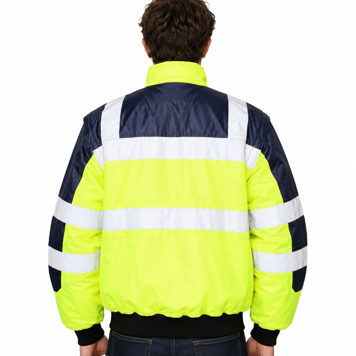 3-in-1 Hi Vis Safety Bomber Jacket Waterproof Reflective Quilted - Yellow/Navy