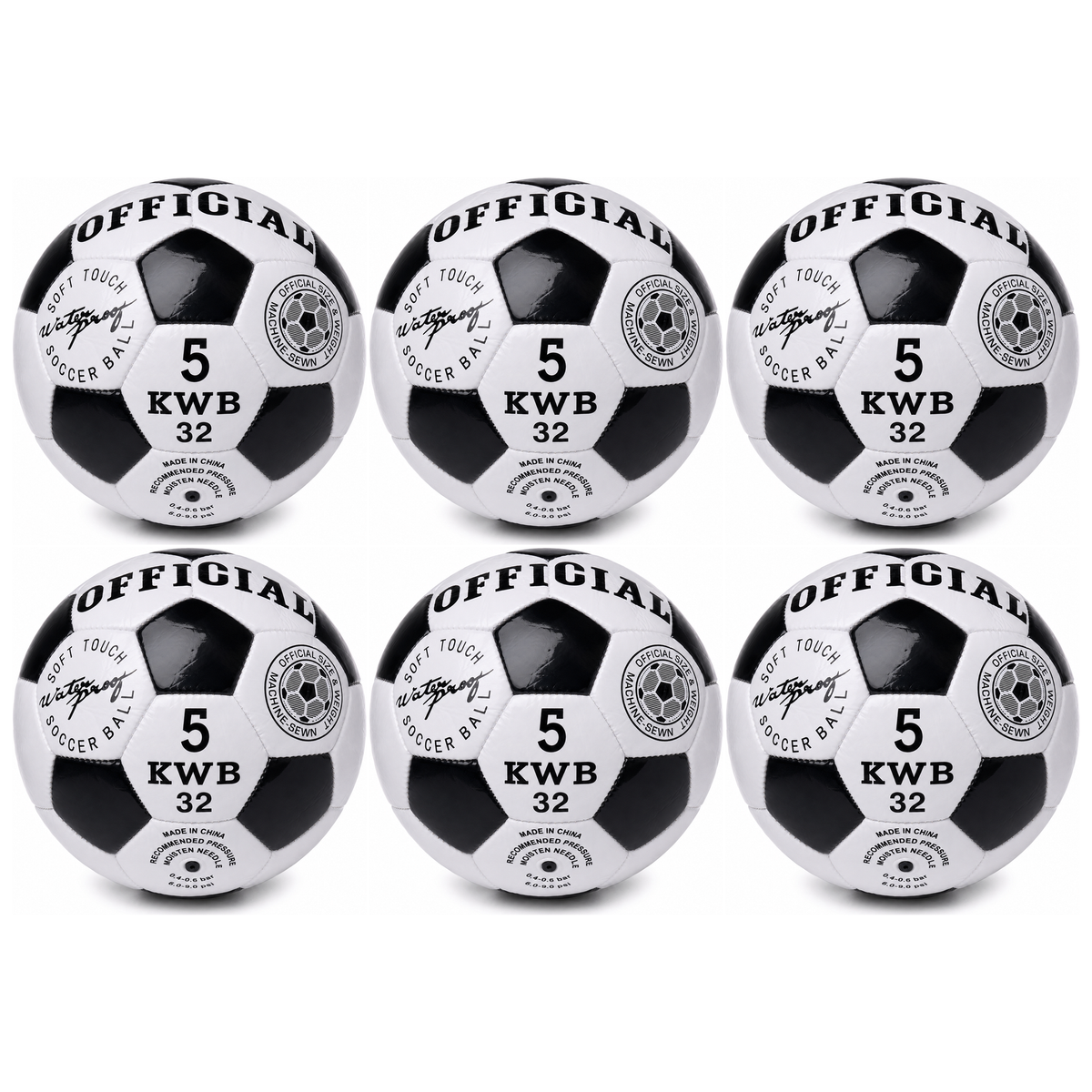 6x Classic Training Football/Soccer Ball Bulk Pack - Black/White (Size 5)