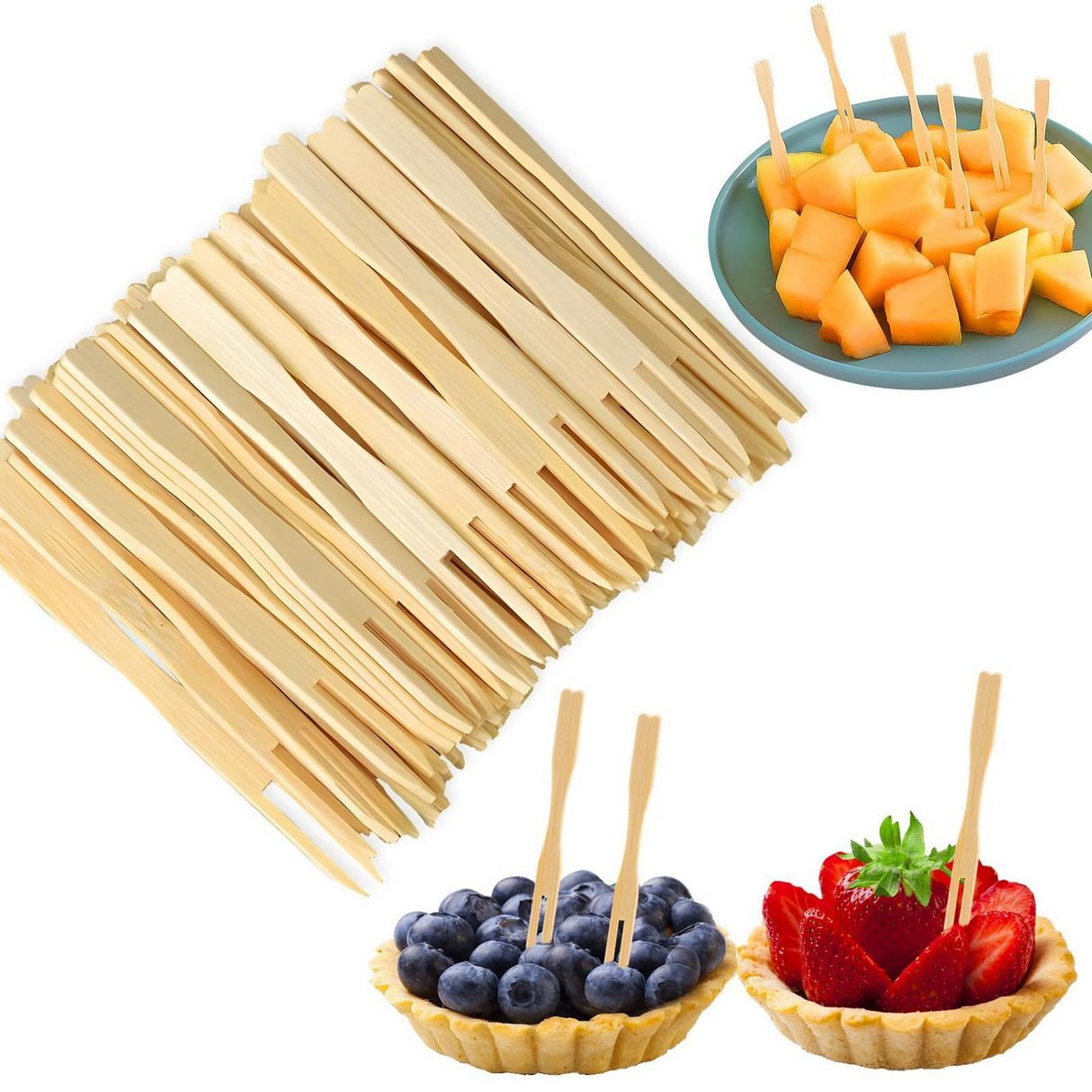 3600x Bamboo Mini Cocktail Forks Disposable Wooden Picks for Finger Food - 9cm Long