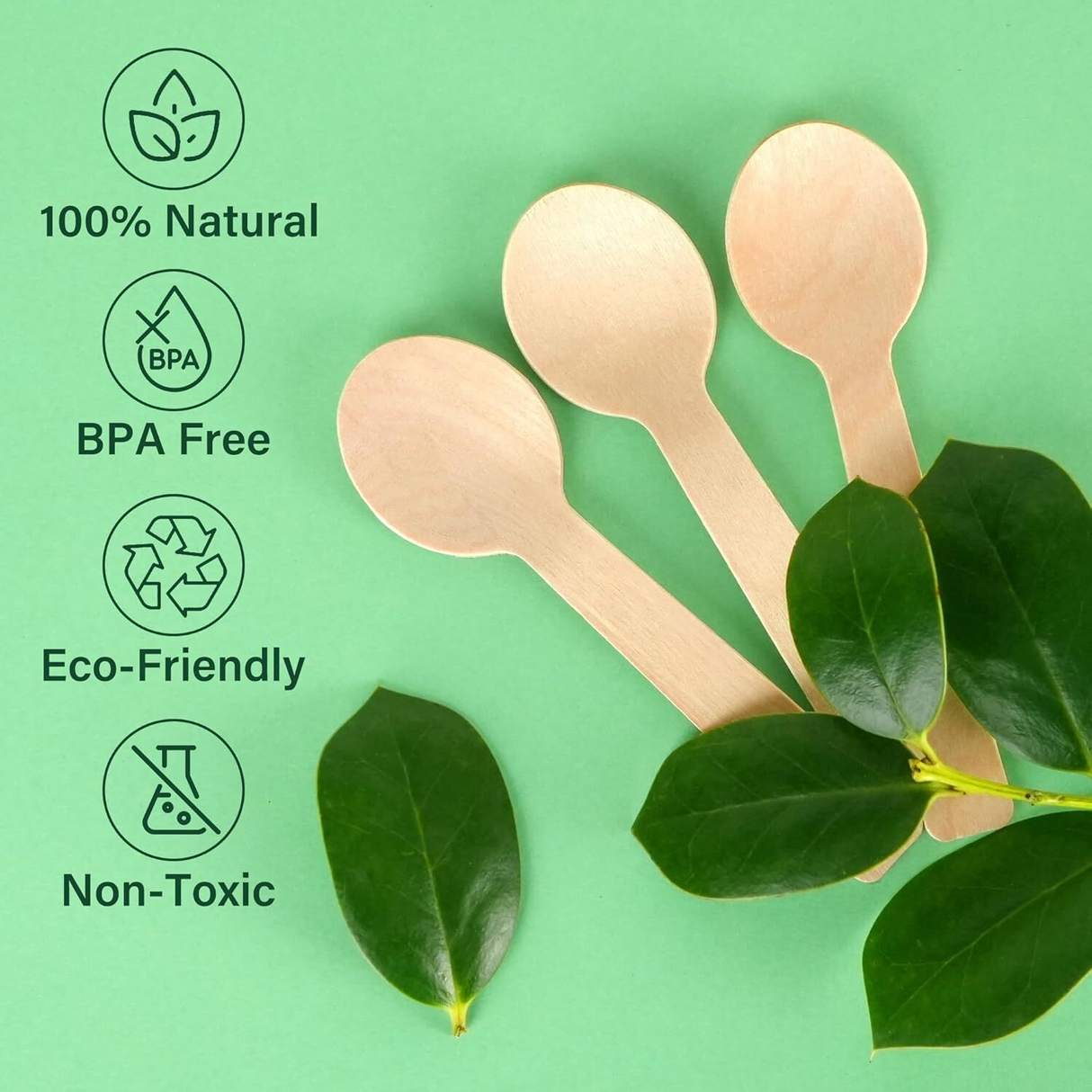 1800pcs 16cm Disposable Wooden Spoons - Eco Friendly Cutlery - Extra Strong (Bulk)