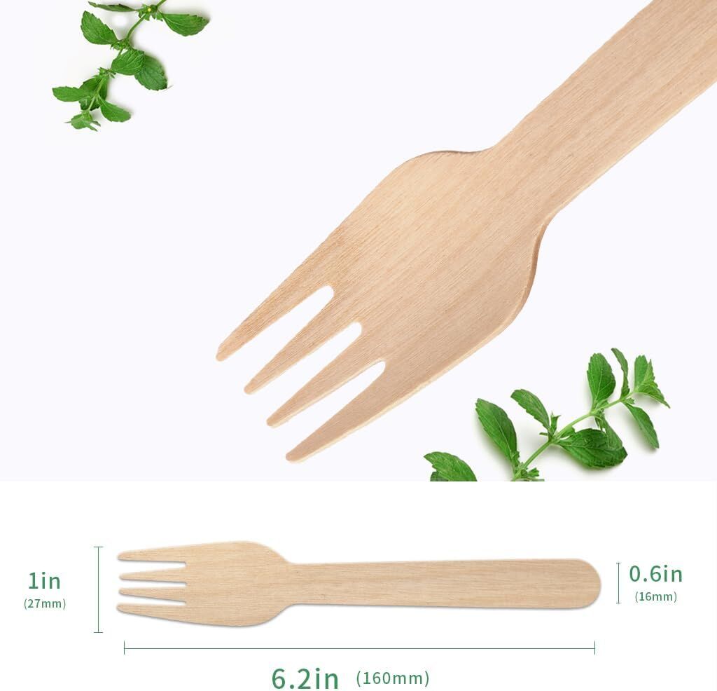 2400pcs 16cm Disposable Wooden Forks - Eco Friendly Cutlery - Extra Strong (Bulk)