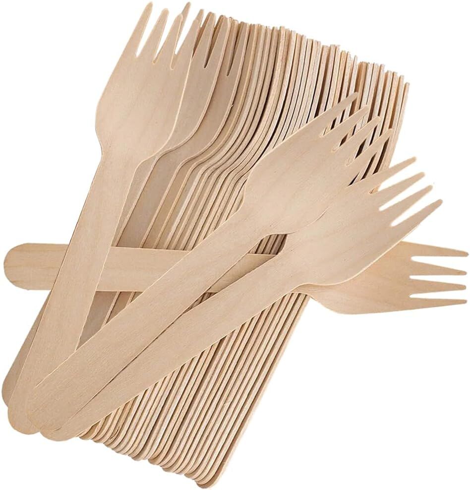 2400pcs 16cm Disposable Wooden Forks - Eco Friendly Cutlery - Extra Strong (Bulk)