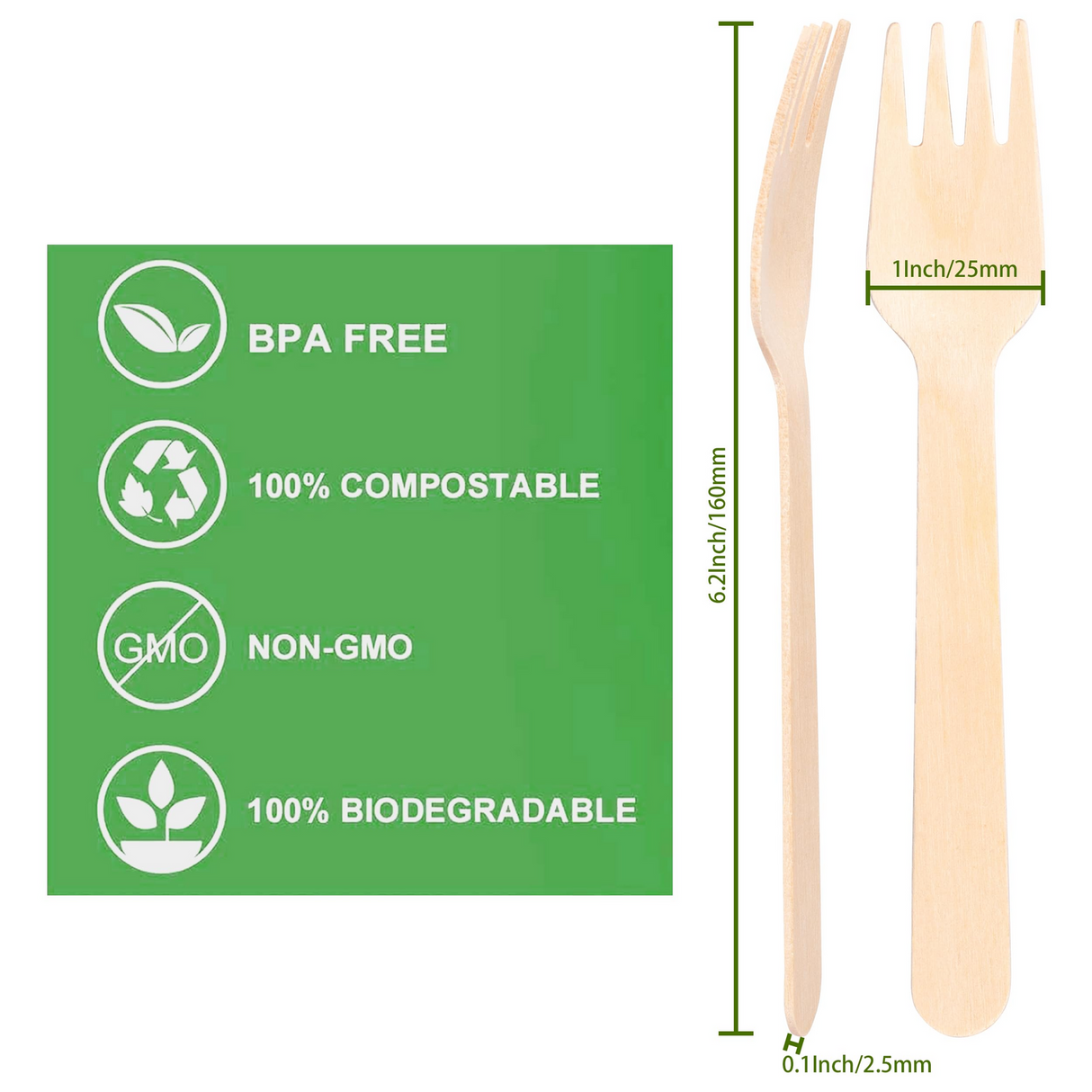 1800pcs 16cm Disposable Wooden Forks - Eco Friendly Cutlery - Extra Strong (Bulk)