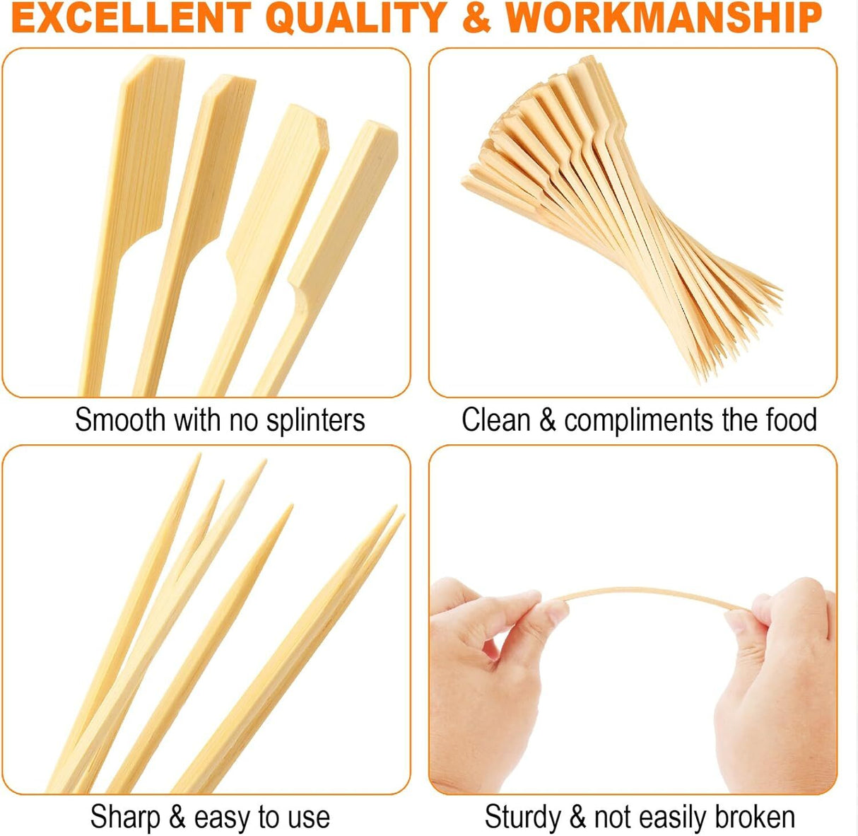 3600pcs 20cm Disposable Medium Bamboo Skewers - Eco Friendly (Bulk)