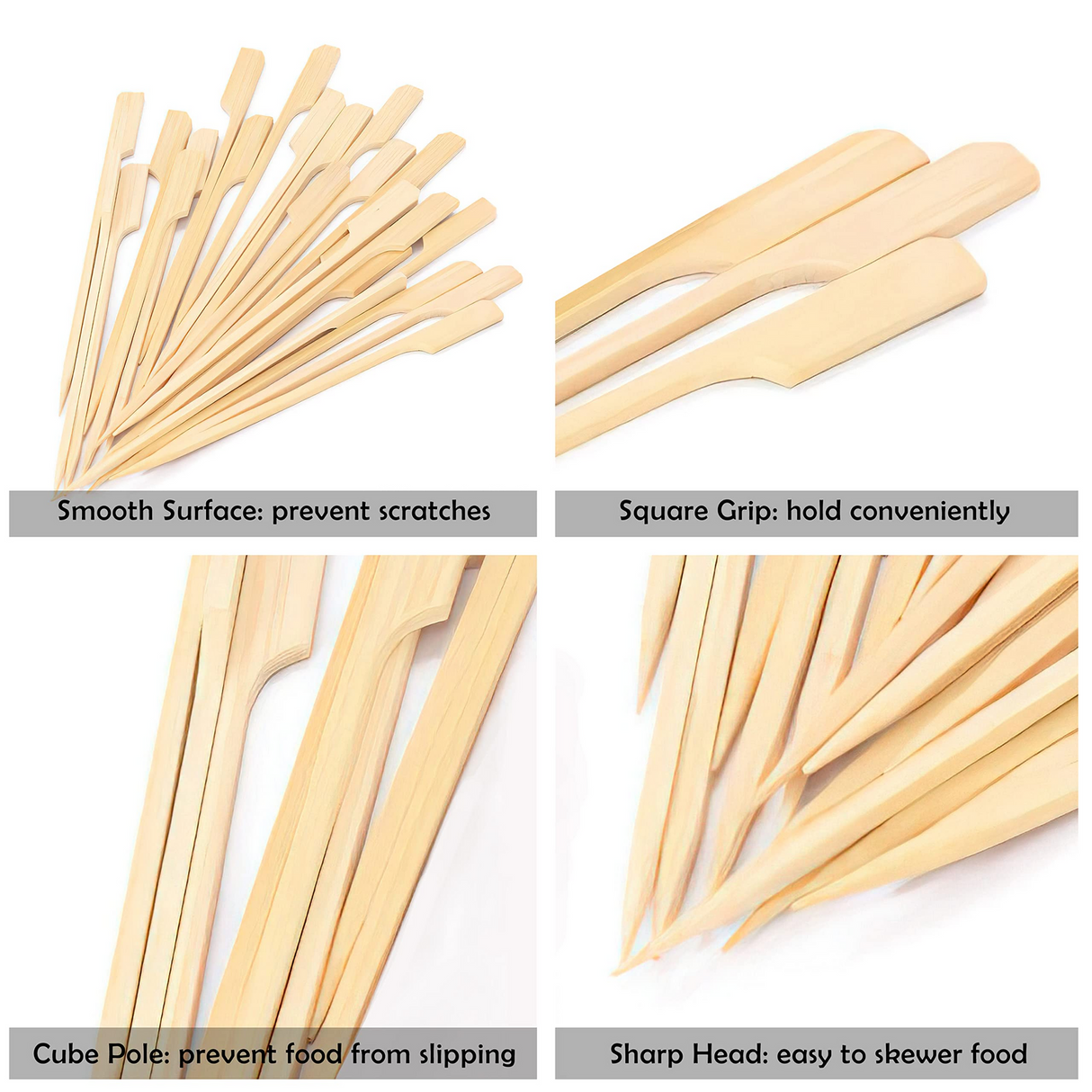 2160x 20cm Bamboo Wooden Flat Paddle Skewers - Disposable BBQ/Fruit/Kebab/Cocktail Sticks (Bulk Pack)