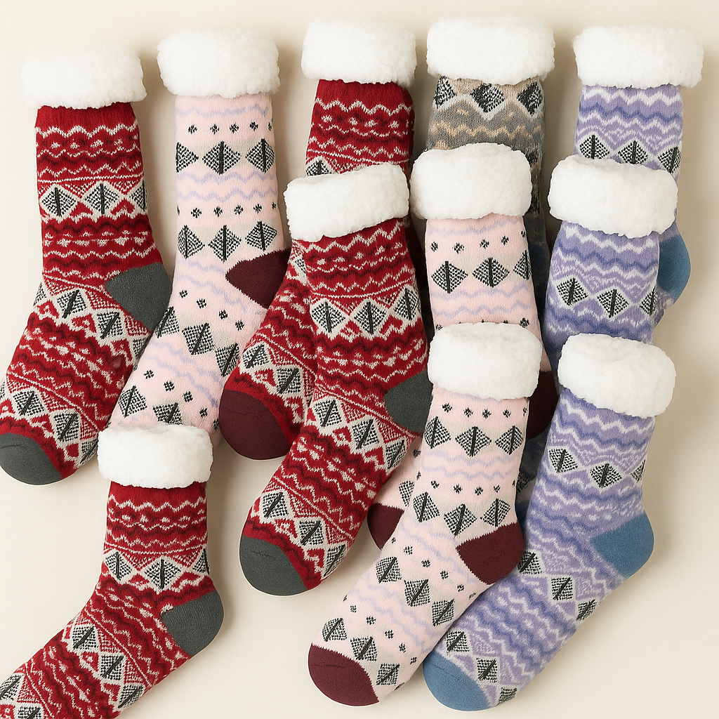 12 Pairs Ladies Thick Fur Bed Socks Womens Sherpa Fluffy Non Slip - Assorted