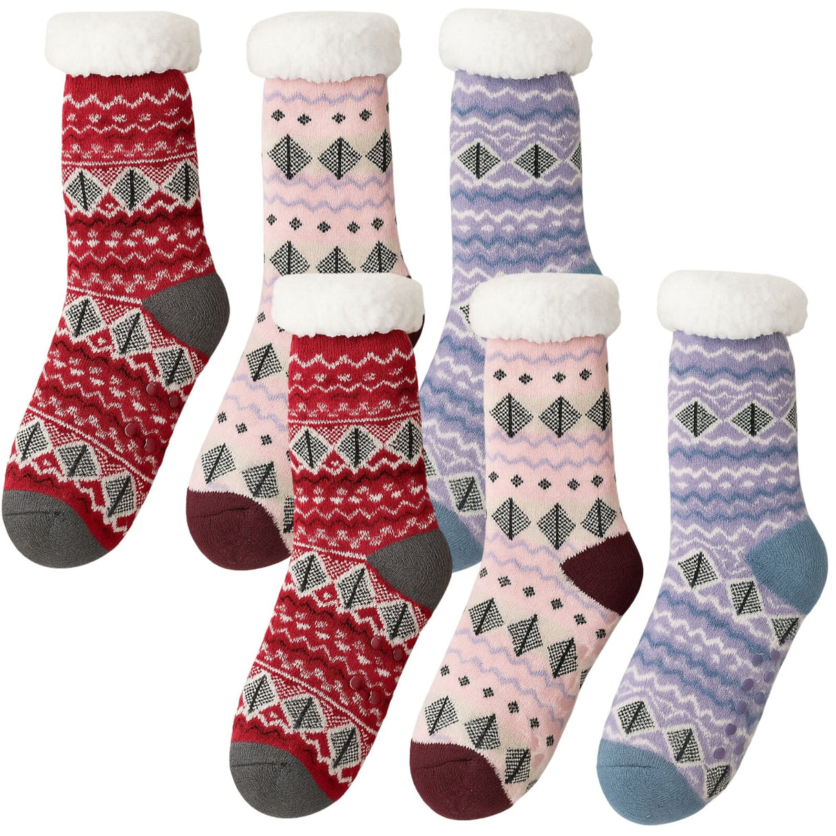 6 Pairs Ladies Thick Fur Bed Socks Womens Sherpa Fluffy Non Slip - Assorted