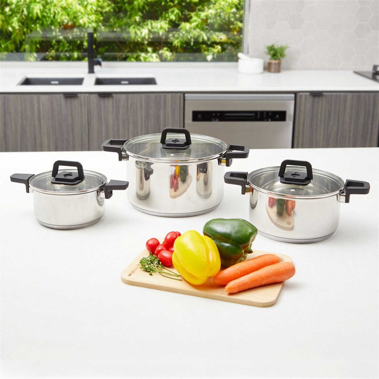 Westinghouse 3 Piece Stainless Steel Nested Stackable Pot & Pan Set WH3P04SS