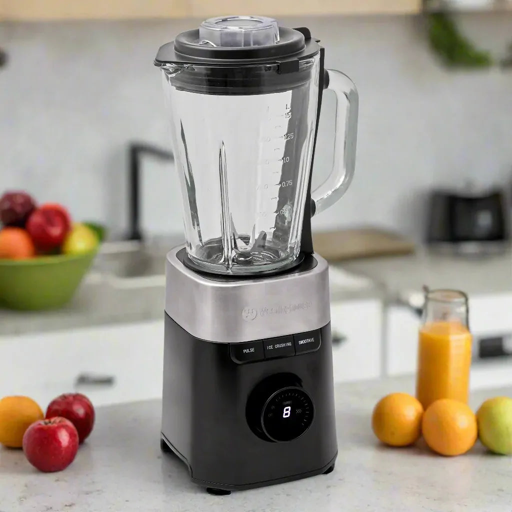 Westinghouse 900W Digital Display 1.5L Glass Jug Blender with Hex Blade WHBL04K