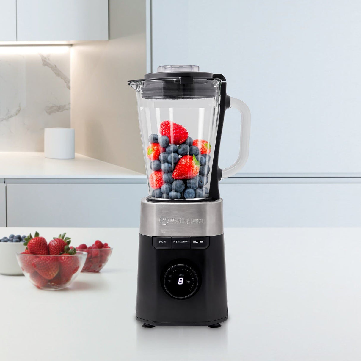 Westinghouse 900W Digital Display 1.5L Glass Jug Blender with Hex Blade WHBL04K