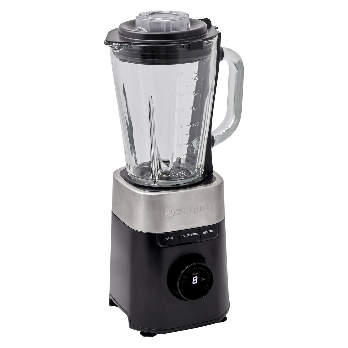 Westinghouse 900W Digital Display 1.5L Glass Jug Blender with Hex Blade WHBL04K