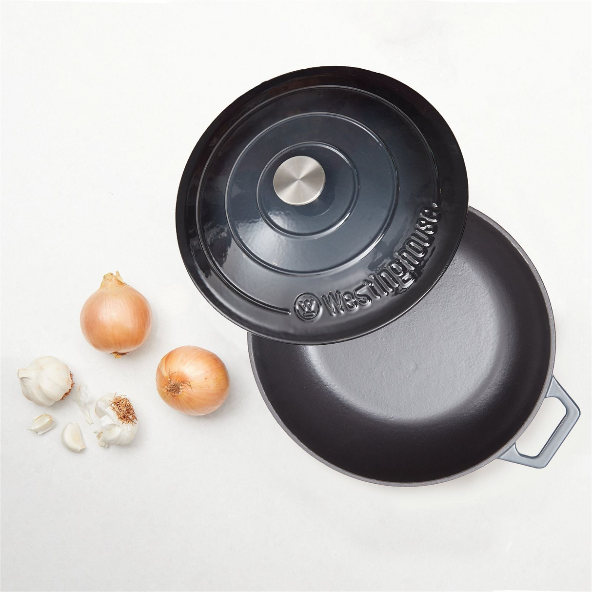 Westinghouse 4L 30cm Oval Cast Iron Pot Casserole in Shallow Grey