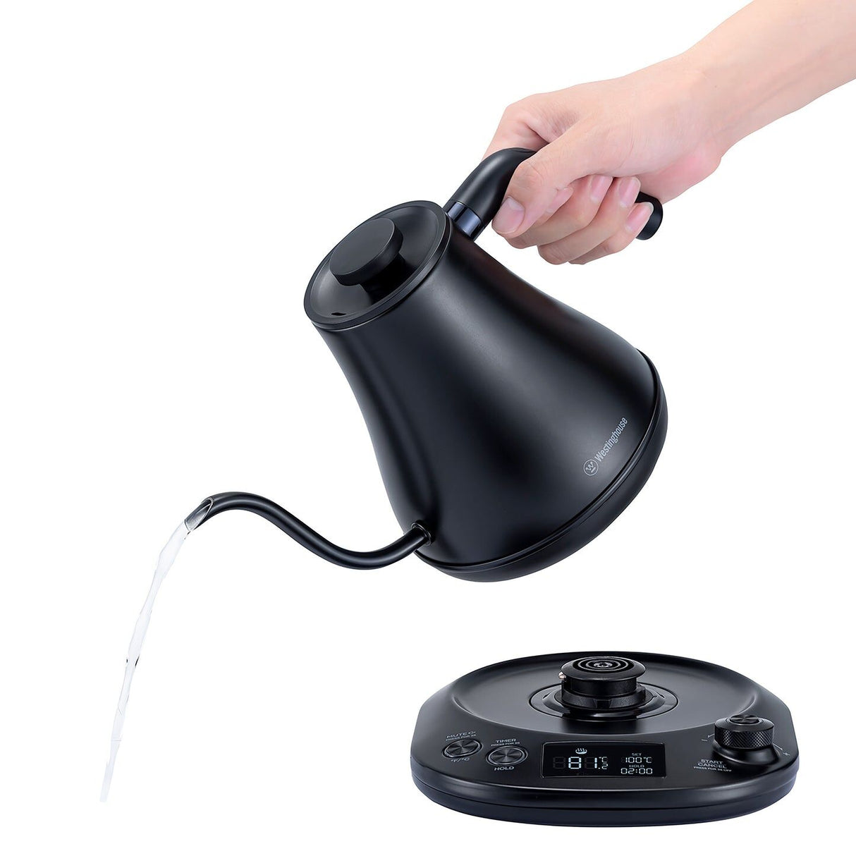 Westinghouse Gooseneck Kettle 1200W 0.8L in Black Stainless Steel - WHGKE01K