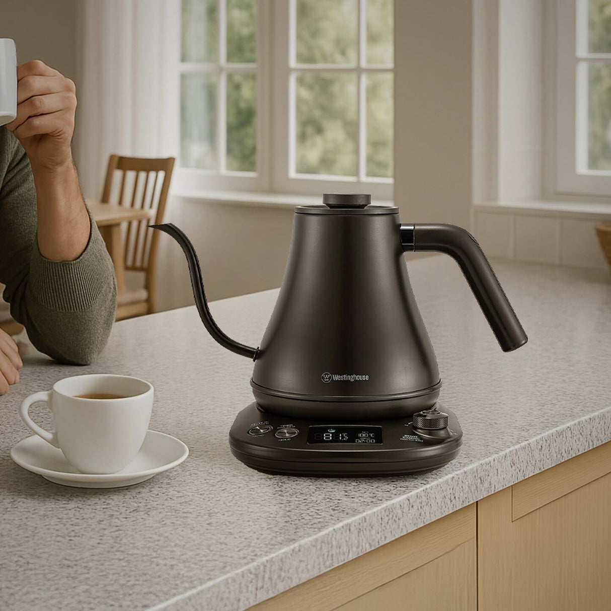 Westinghouse Gooseneck Kettle 1200W 0.8L in Black Stainless Steel - WHGKE01K