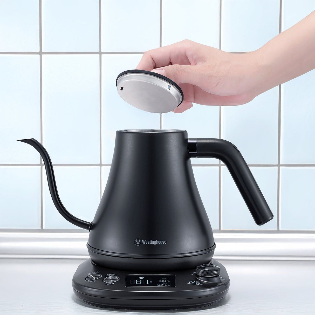 Westinghouse Gooseneck Kettle 1200W 0.8L in Black Stainless Steel - WHGKE01K