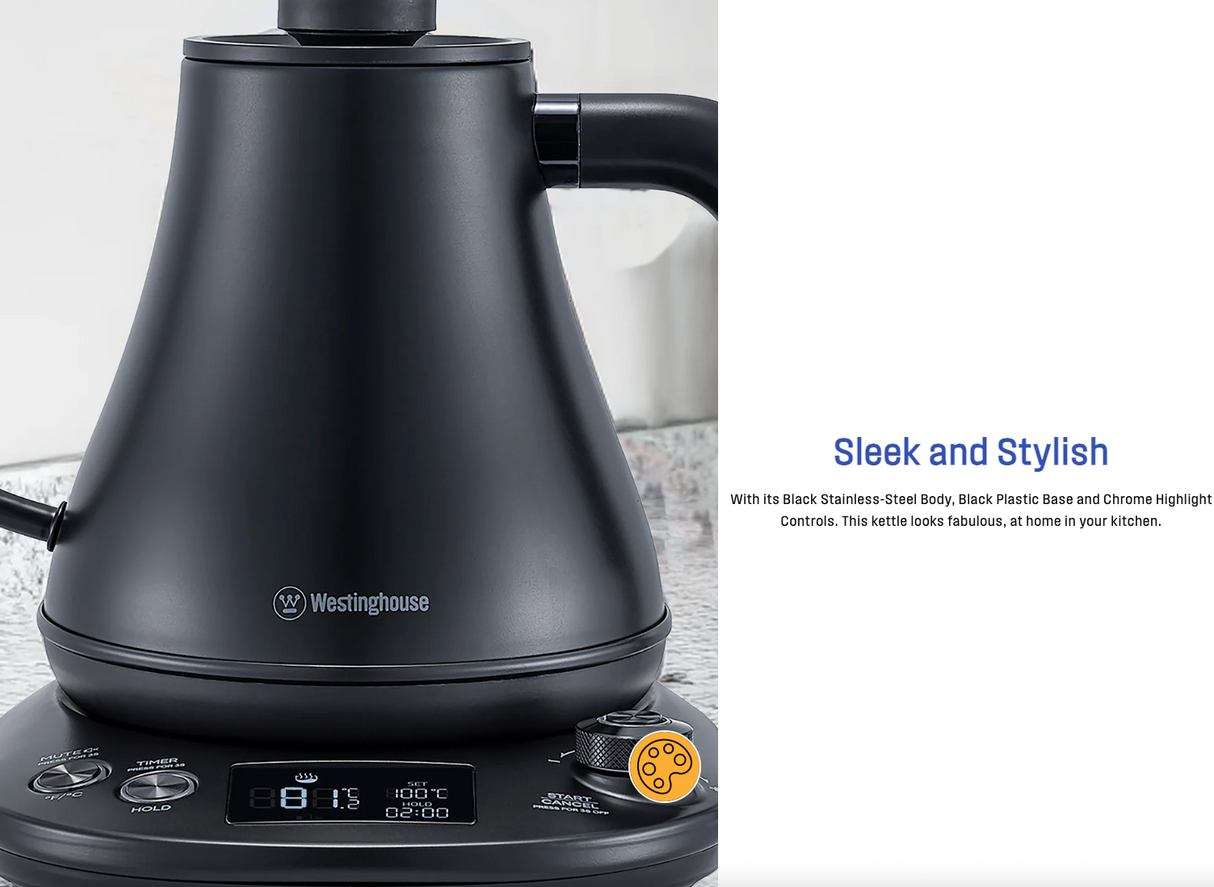 Westinghouse Gooseneck Kettle 1200W 0.8L in Black Stainless Steel - WHGKE01K