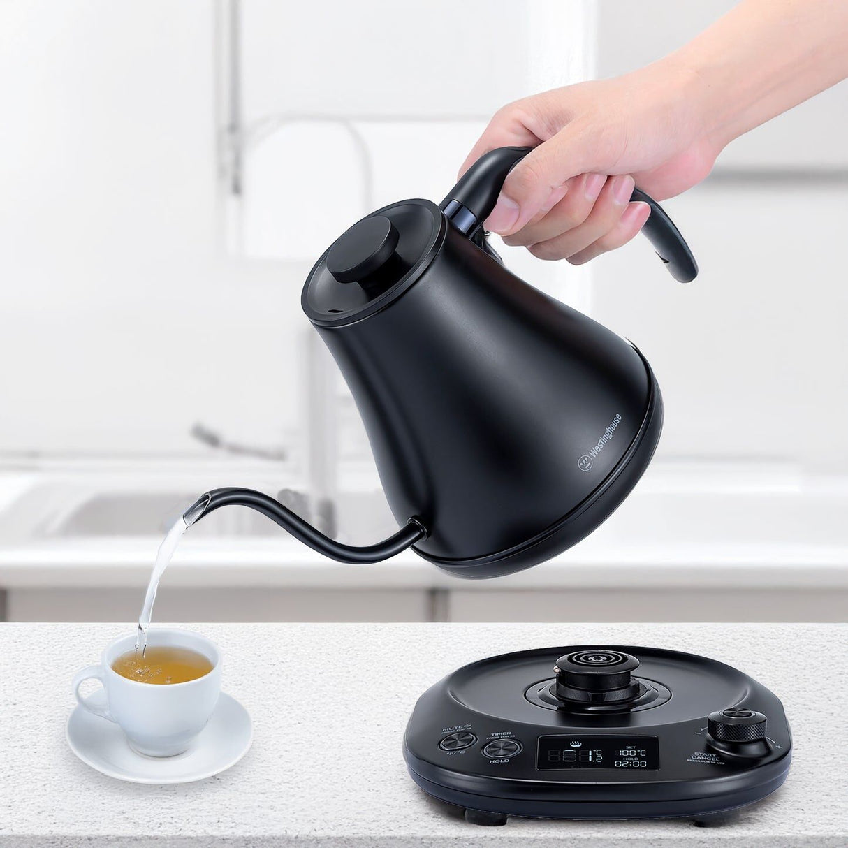 Westinghouse Gooseneck Kettle 1200W 0.8L in Black Stainless Steel - WHGKE01K