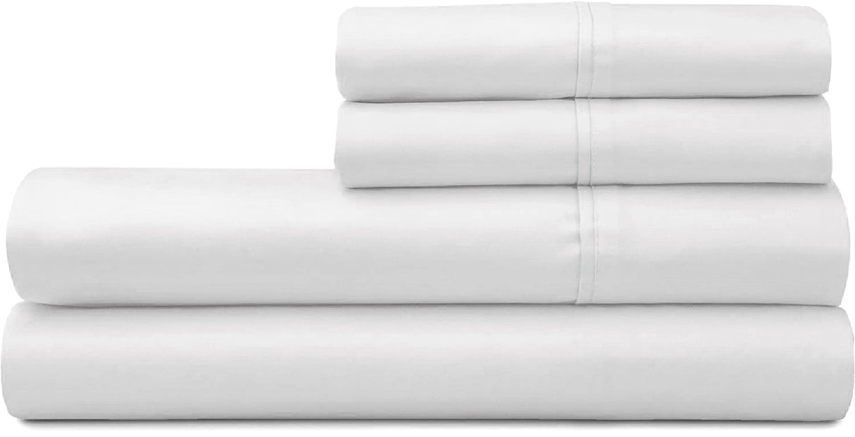 100% Cotton Percale Sheet Set - Fitted & Flat Sheets + Pillowcases - White
