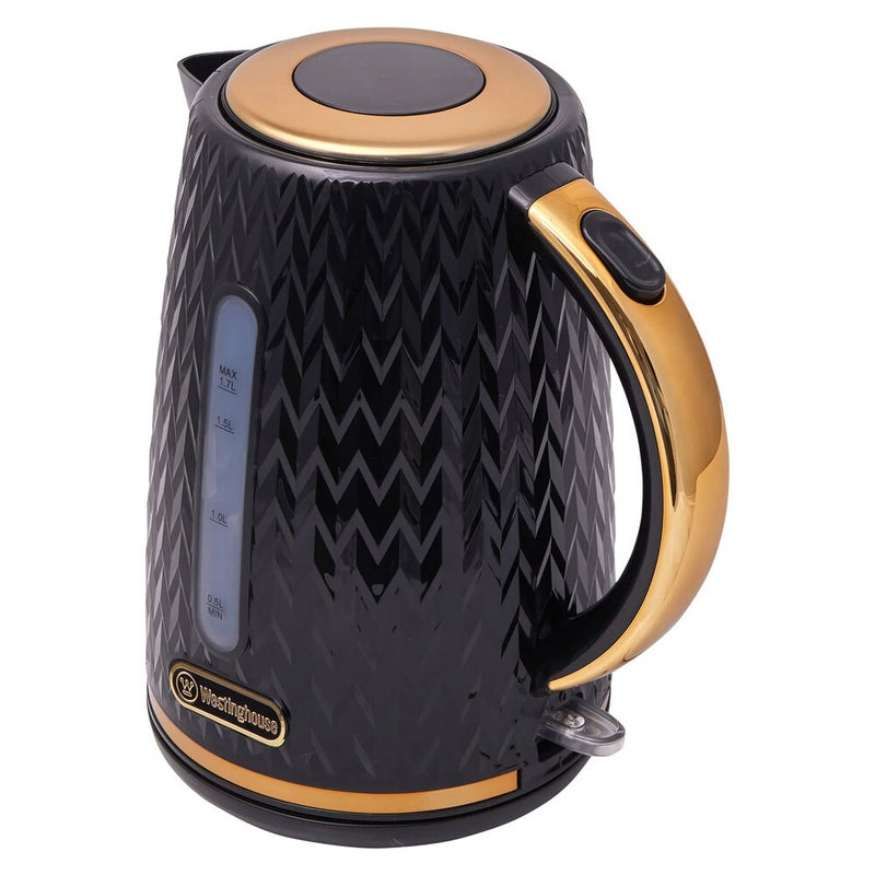 Westinghouse 1.7L Kettle & 4 Slice Toaster Pack Black/Gold Zig Zag Pattern - WHKTPK13KG