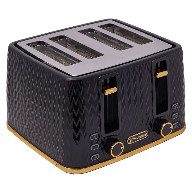Westinghouse 1.7L Kettle & 4 Slice Toaster Pack Black/Gold Zig Zag Pattern - WHKTPK13KG