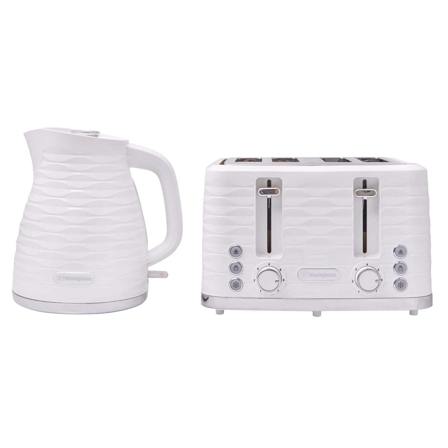 Westinghouse 1.7L Kettle & 4 Slice Toaster Pack White/Silver Wave Pattern - WHKTPK14W