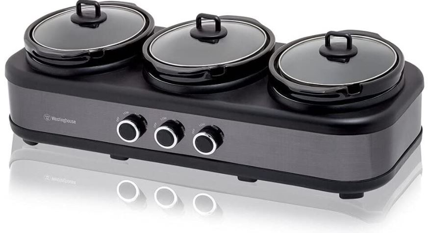 Westinghouse 3-Pot 2.5L Slow Cooker Stainless Steel Pot Cookware w/Lid/Spoon - Black - WHSC07KS
