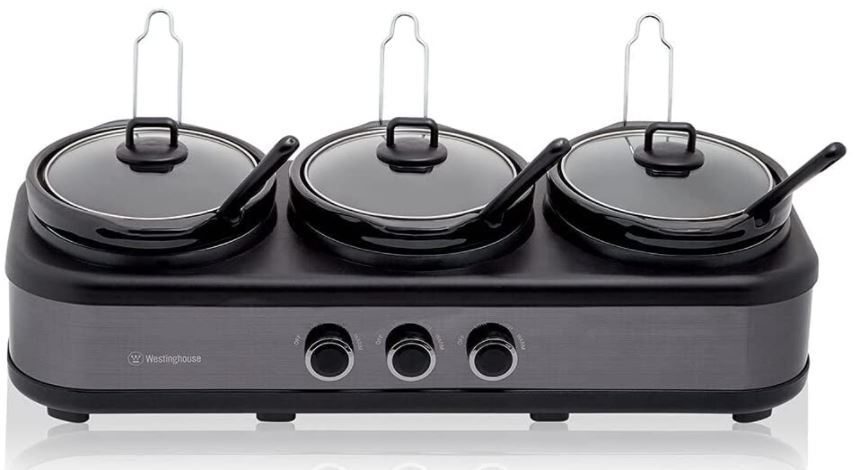 Westinghouse 3-Pot 2.5L Slow Cooker Stainless Steel Pot Cookware w/Lid/Spoon - Black - WHSC07KS