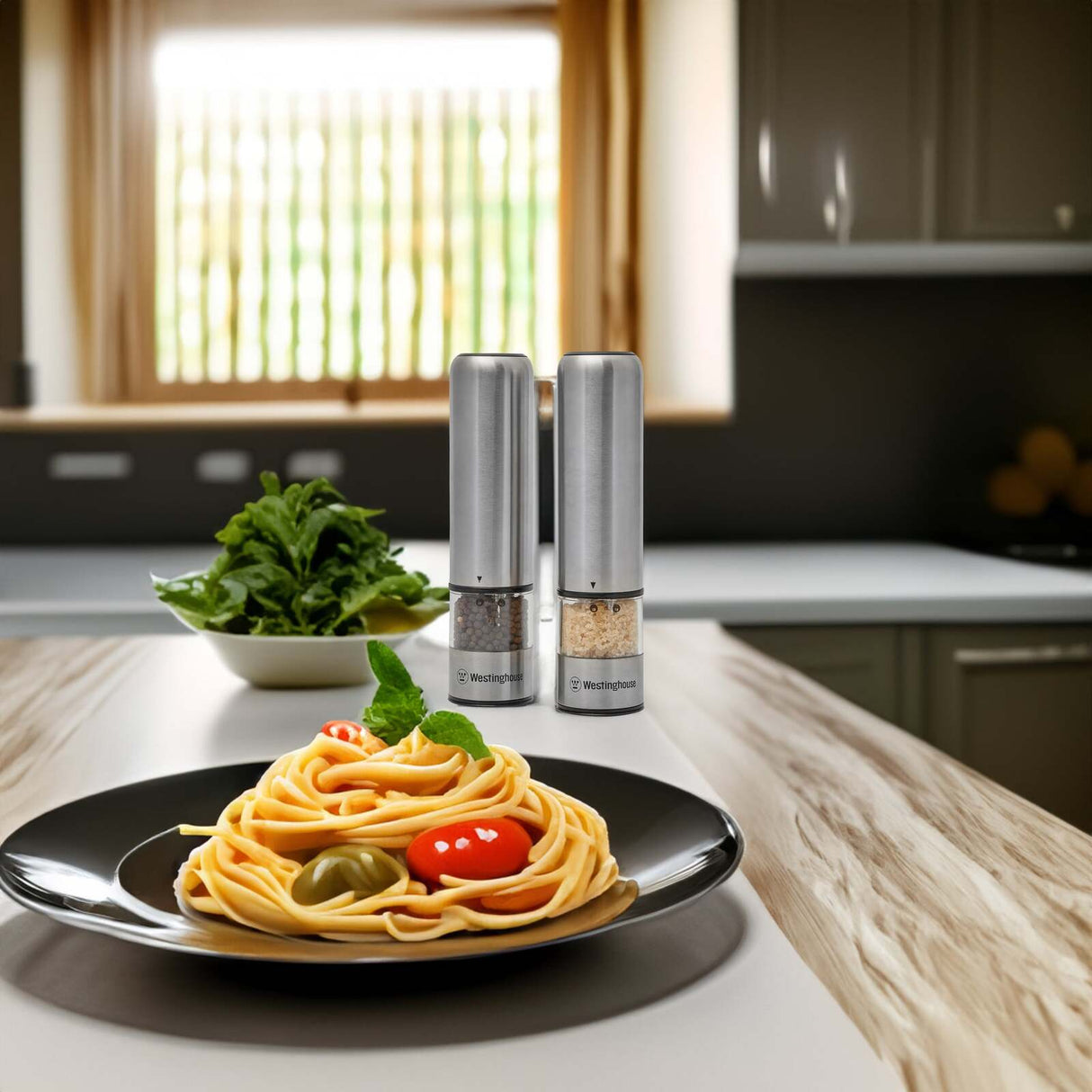 Westinghouse Electric Salt & Pepper Mill w/ LED Light - Stainless Steel - WHSPMSET06