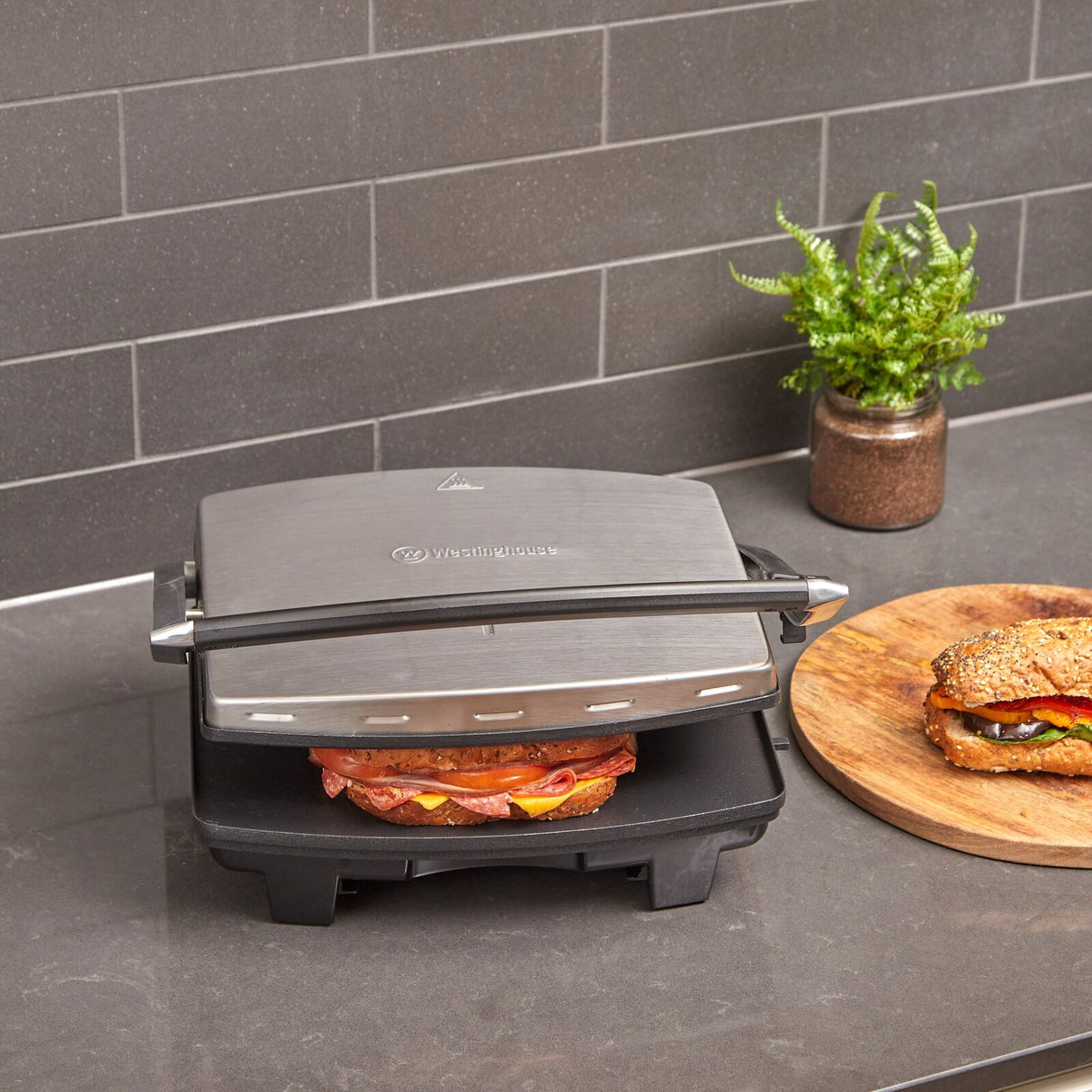 Westinghouse Sandwich Hot Press 4 Slice Flat Plate Grill - Stainless Steel - WHSWP01SS