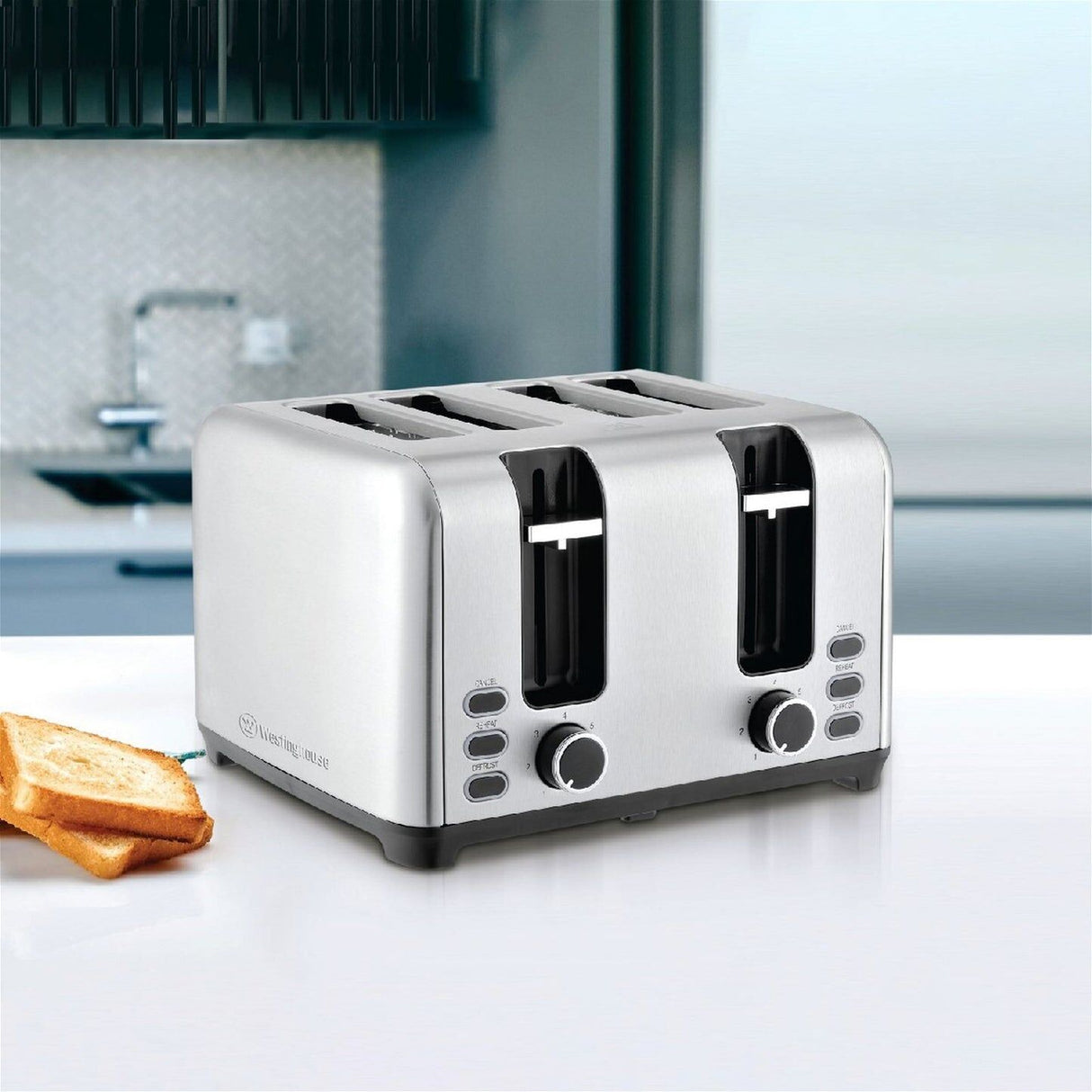 Westinghouse Electric Kitchen Benchtop Bread Toaster Stainless Steel 4 Slice - WHTS4S08SS