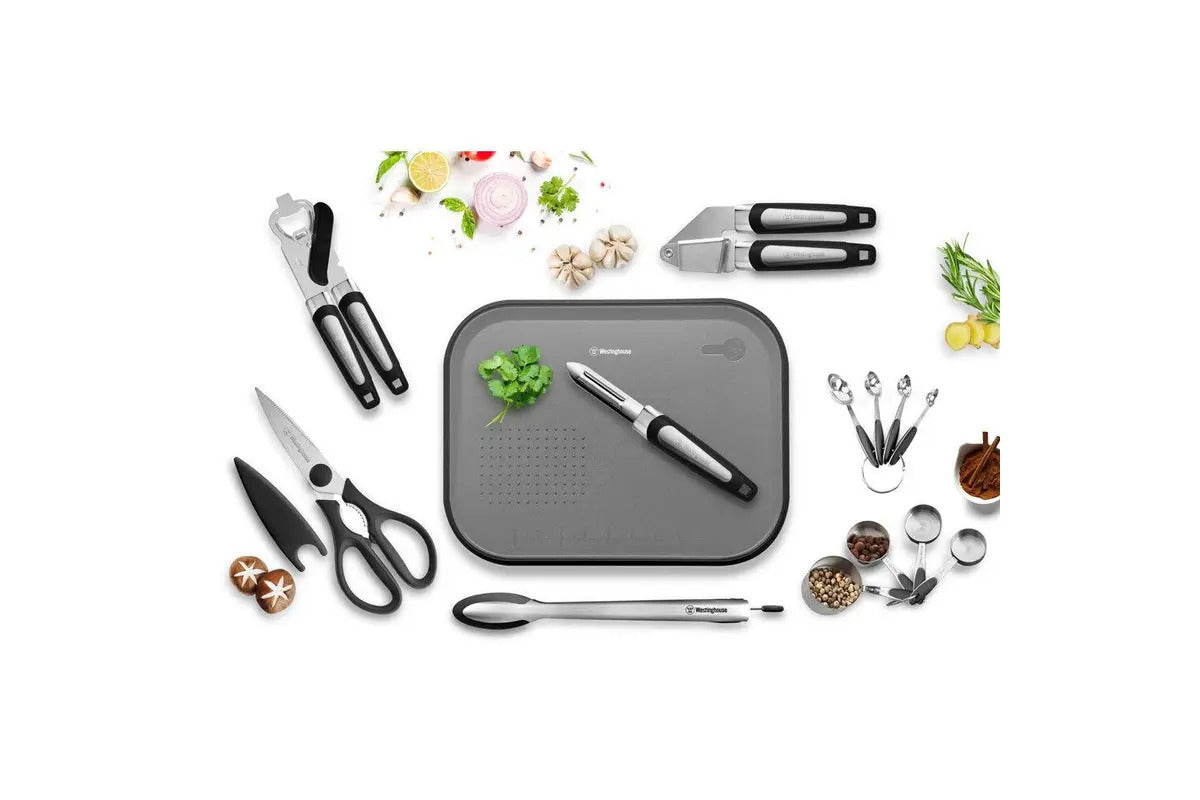 8pc Westinghouse Stainless SteelCan Opener/Garlic Crusher/Measuring Spoons/Cups - WHUTLS03K