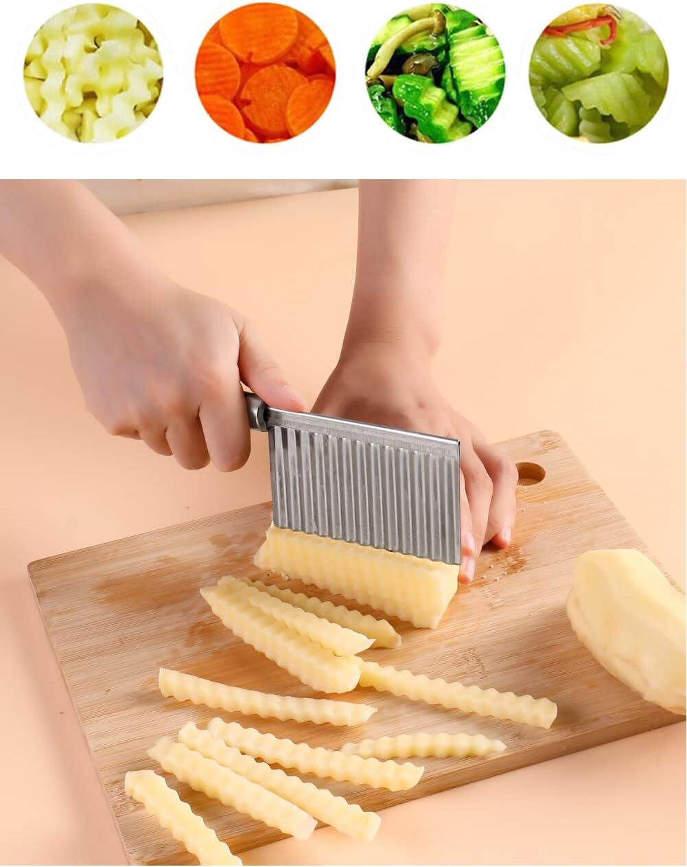 LARGE RIPPLE JELLY KNIFE Stainless Steel Blade Potato Crinkle Wavy Cutter Slicer