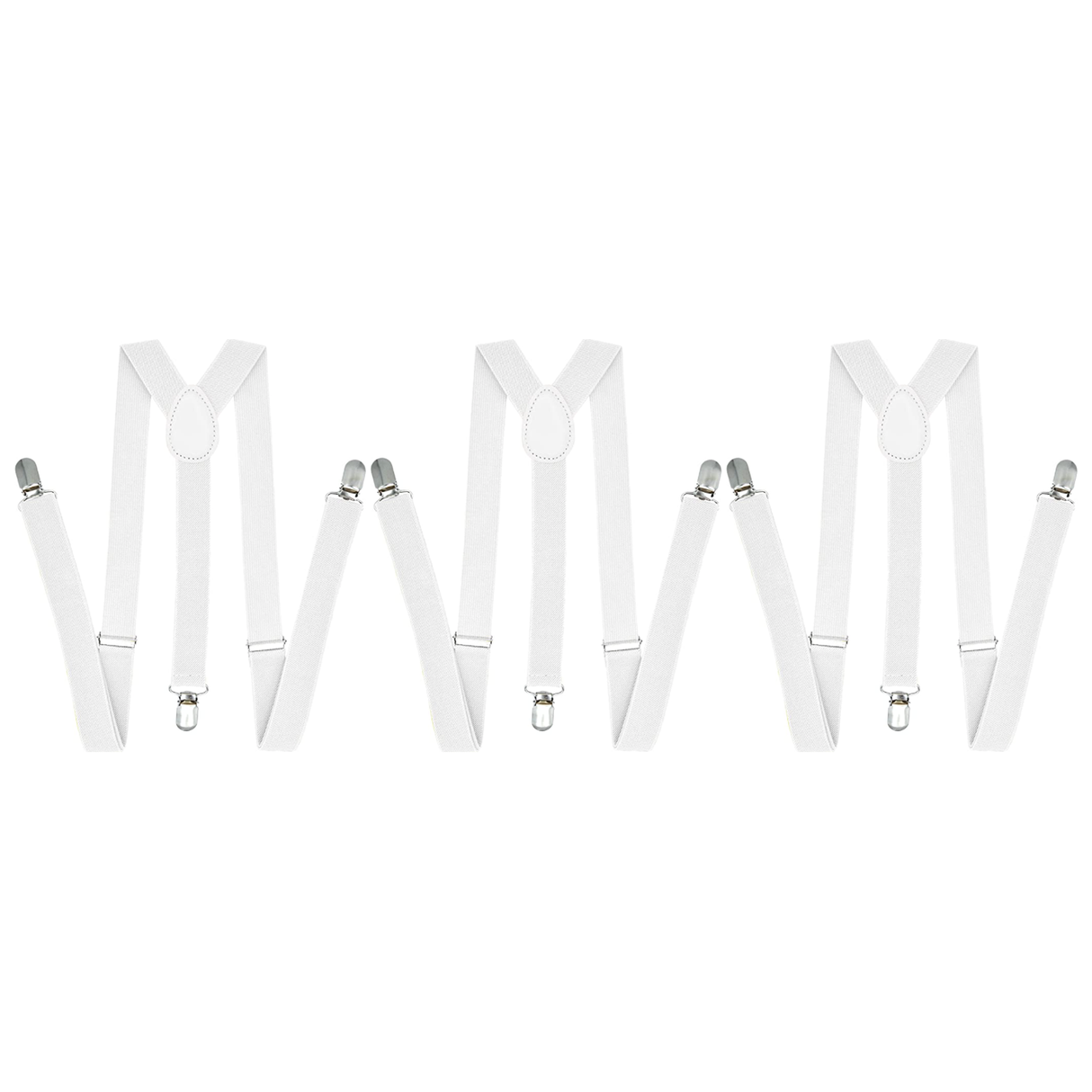 3x White 35mm Wide Suspenders Bulk Pack - Unisex Adjustable Clip On Elastic Y-Back Braces