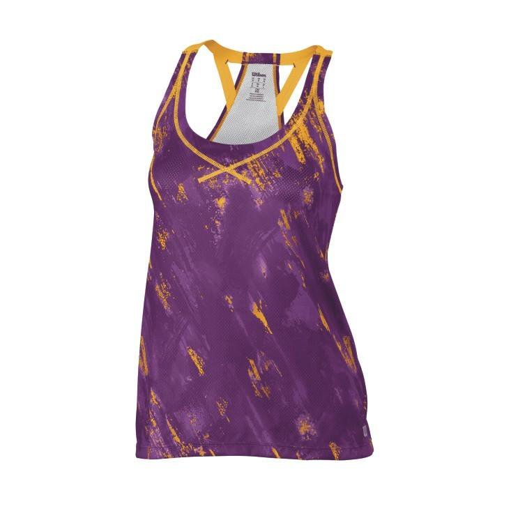 Wilson's Womens Painted Print Mesh Tennis Tank Sleeveless Top - Plum