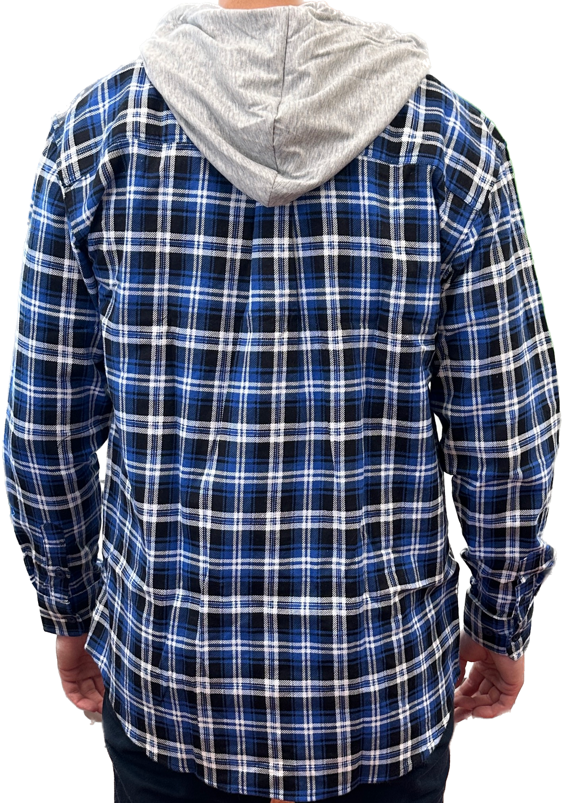 Mens Cotton Flannelette Shirt w Jersey Hood Long Sleeve Flannel - Denim