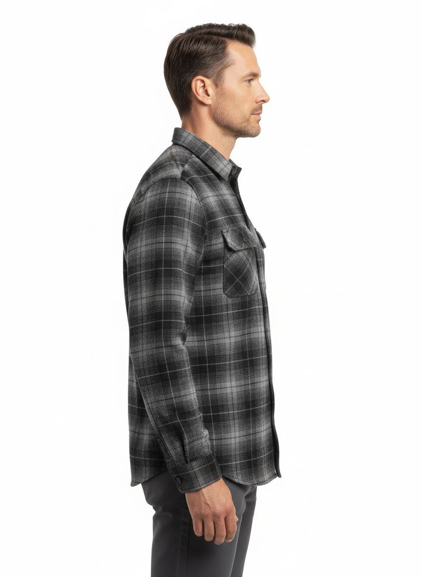 Mens 100% Cotton Flannelette Long Sleeve Shirt in Charcoal
