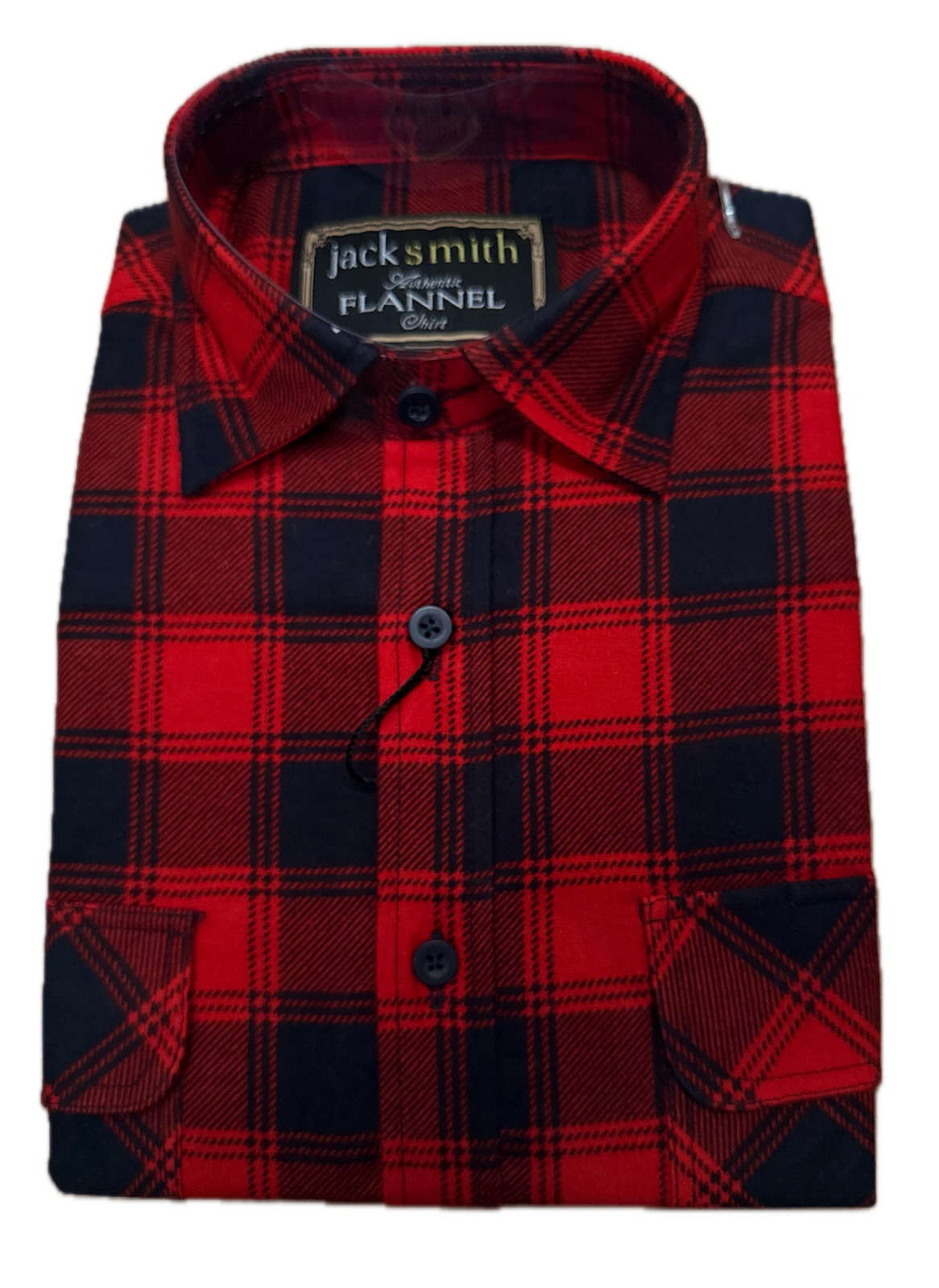 Mens Long Sleeve Flannelette Shirt - Red/Navy (100% Cotton Check Full Placket Flannel)