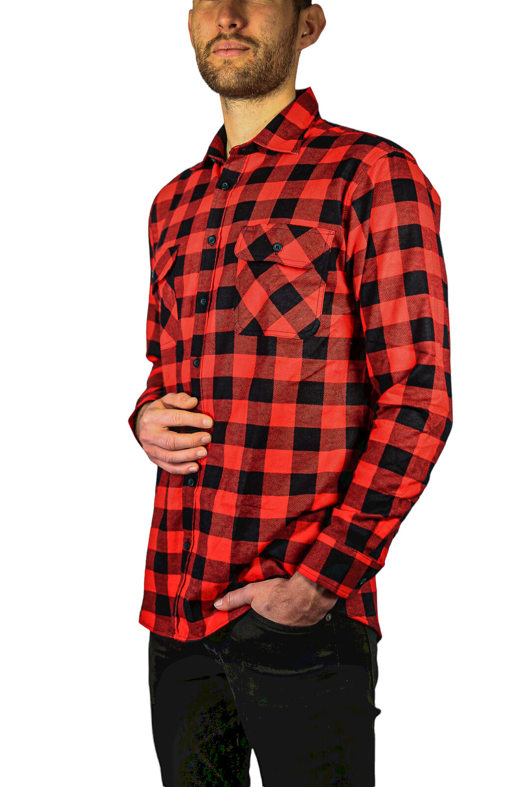 Jacksmith Mens Quilted Flannelette Shirt Jacket (100% Cotton Flannel) - Red/Black