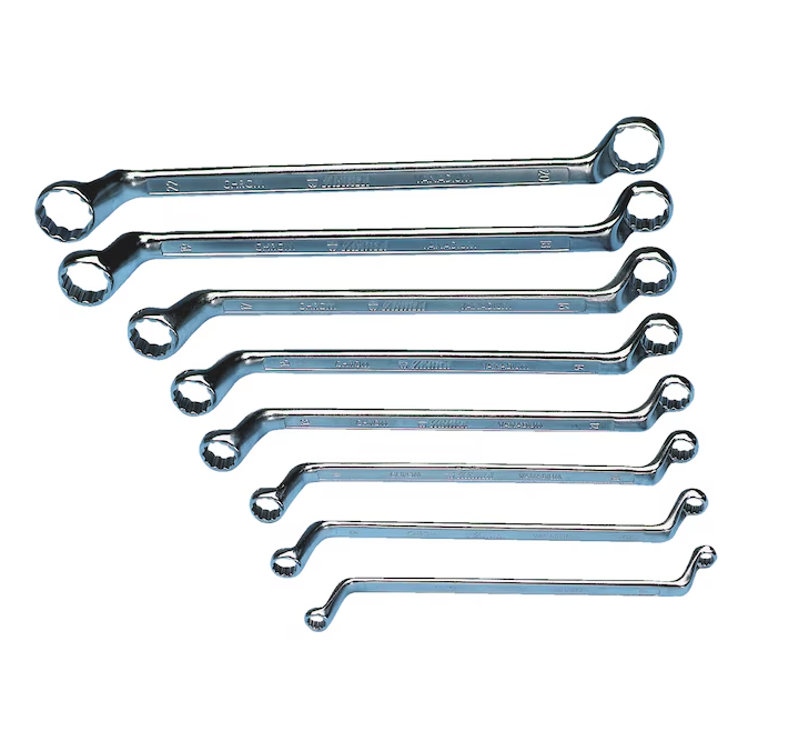 Wurth Double-End Box Wrench Set, Deep Offset – 8 Piece Metric, POWERDRIV Bi-Hex, Chrome Vanadium Steel