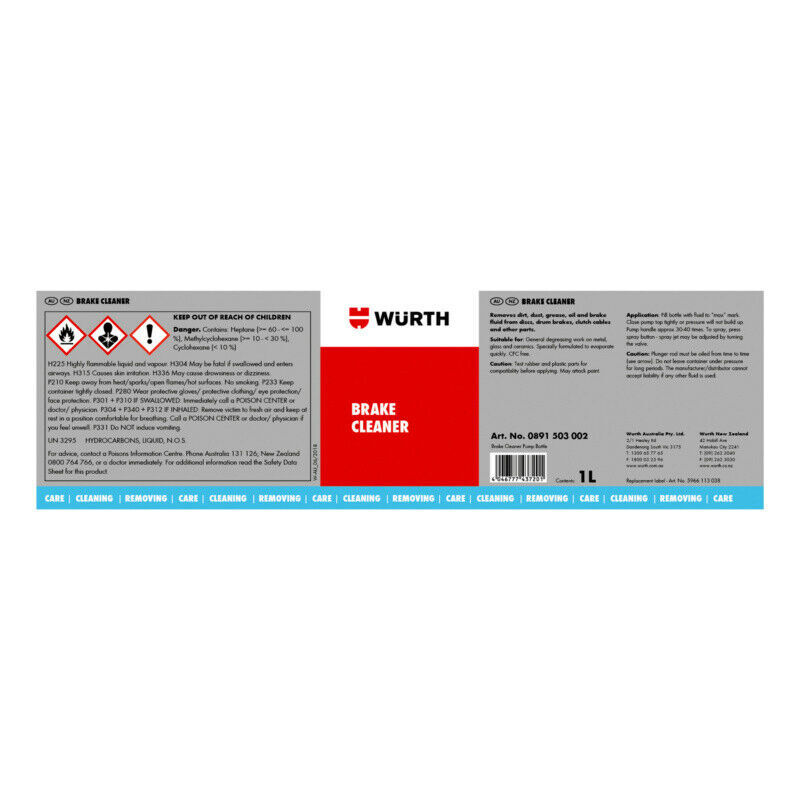 Würth Brake Cleaner Sprayer Kit – 1L Pump Bottle, Brass Spray Lances & Viton Seal Set