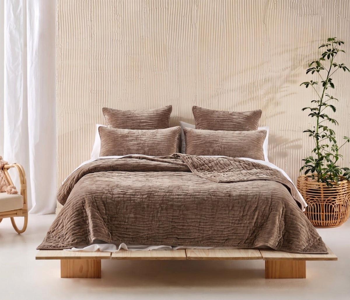 Renee Taylor Blake Velvet Coverlet Set - Wood (Bedspread with Cotton Reverse)